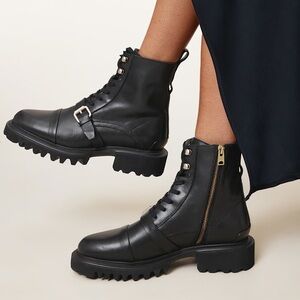 All Saints Tori lug sole black leather combat boots 9